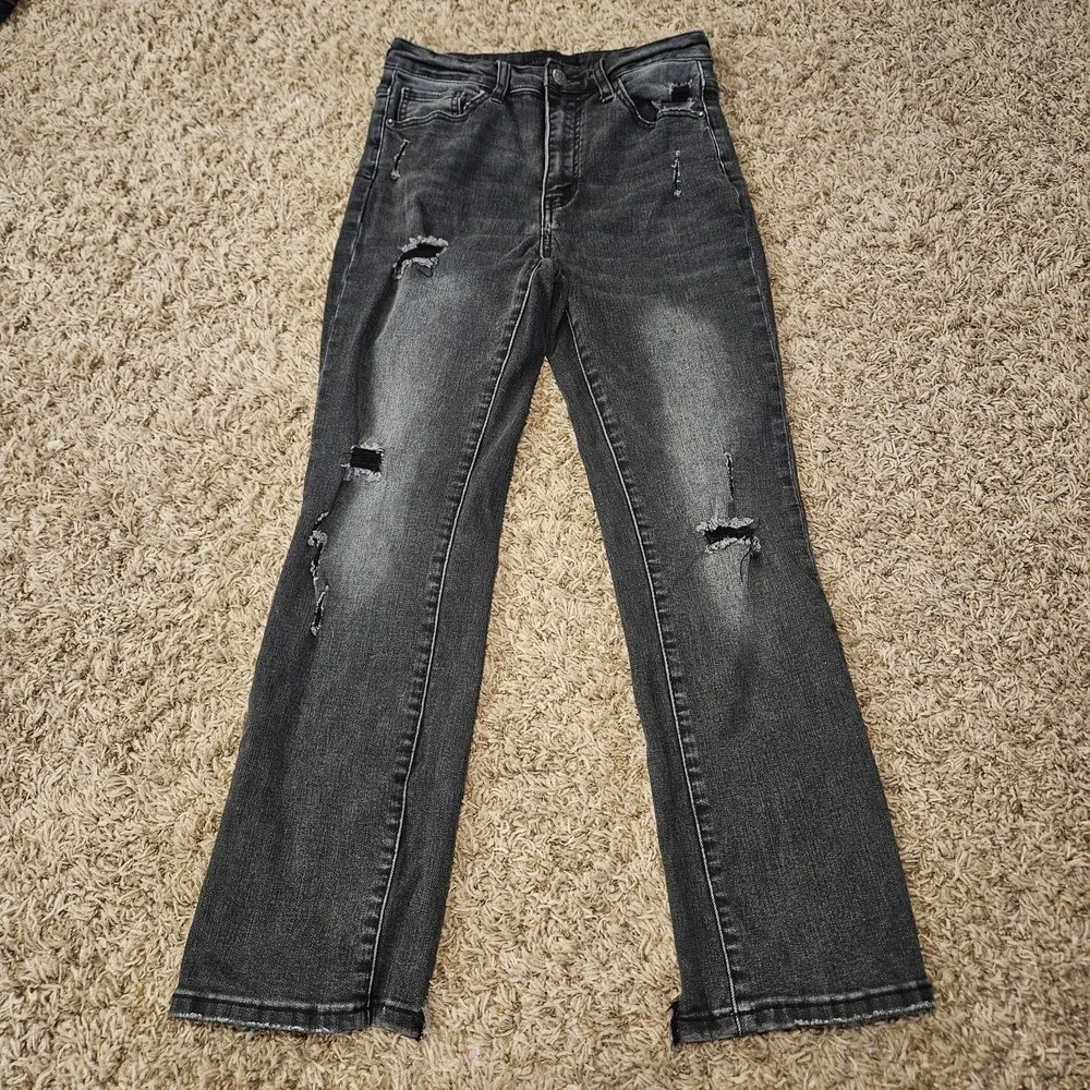 Risen Jeans Women's 5/27 Black Bootcut Distressed Stretch Denim‎ Casual
